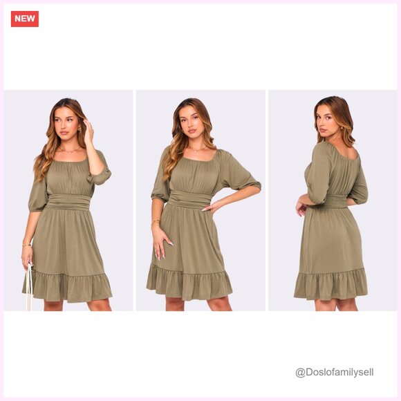 Lantern Sleeve Square Neck Mini Dress, Rayon Polyester Blend, Casual Summer - Picture 7 of 7